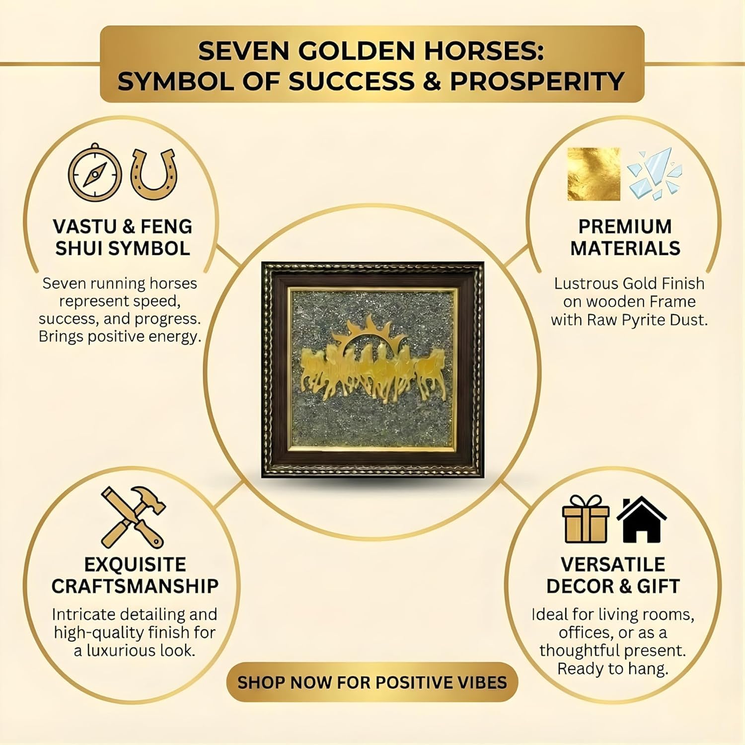 7 Horses on Raw Pyrite Frame