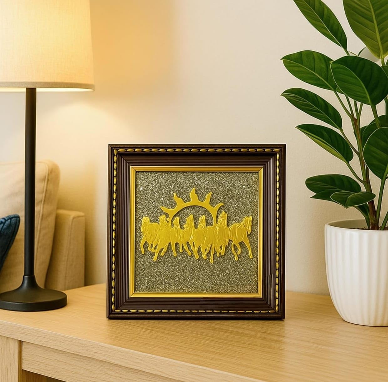 7 Horses on Raw Pyrite Frame