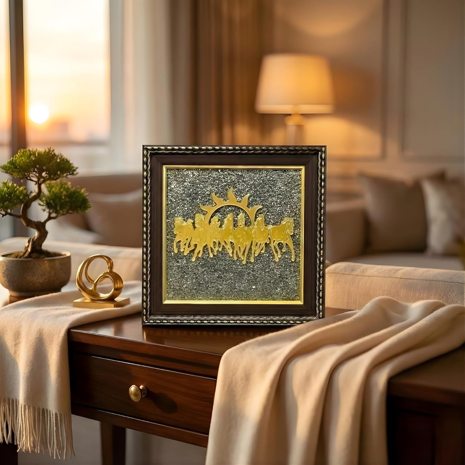 7 Horses on Raw Pyrite Frame
