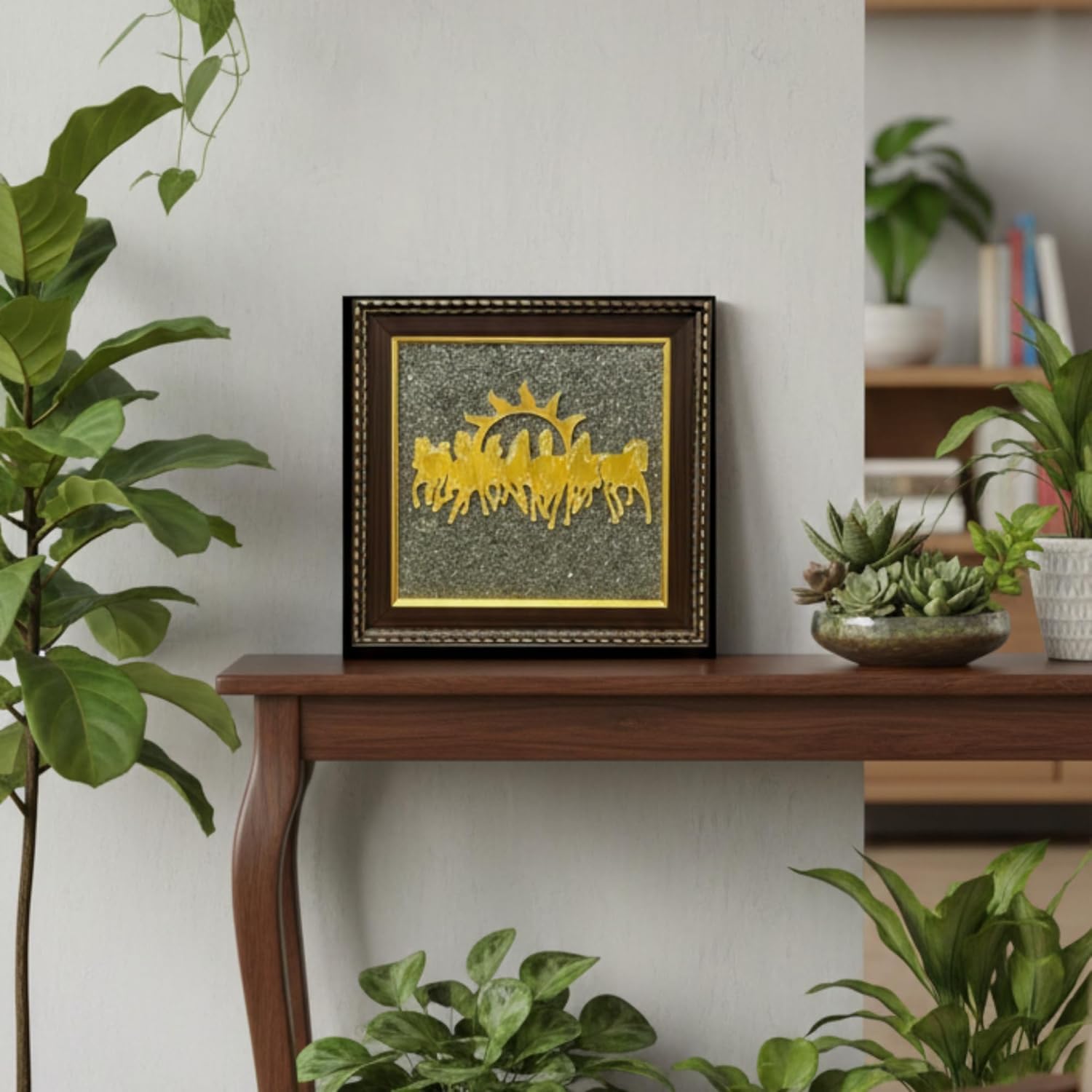 7 Horses on Raw Pyrite Frame